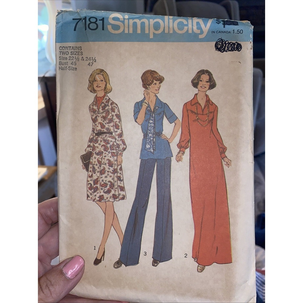 Vintage Simplicity 7181 Sewing Pattern Dress Top Scarf Half Size 22.5 1975 Cut
